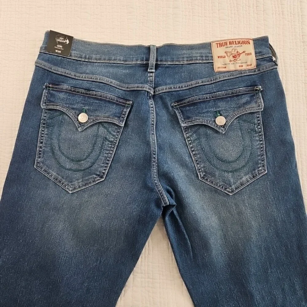 True Religion Geno Big T Flap Jeans Men's 36x32 Med Wash Relaxed‎ Slim NWT NEW